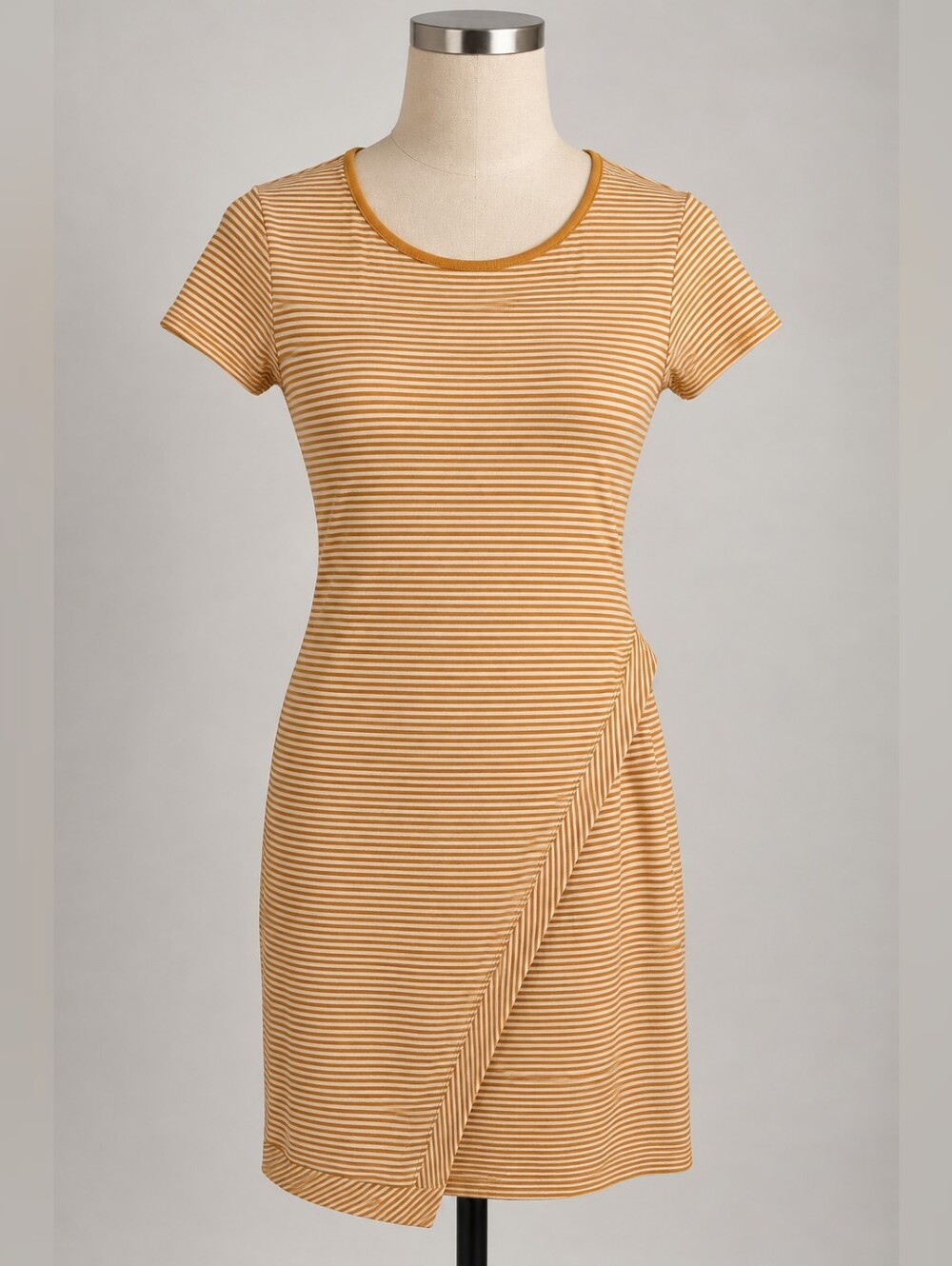 Market & Spruce Striped Wrap Style T-Shirt Dress Mustard & Ivory Size Medium